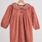 Rust Floral Embroidery Velveteen Girl Dress