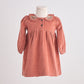 Rust Floral Embroidery Velveteen Girl Dress