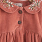 Rust Floral Embroidery Velveteen Girl Dress