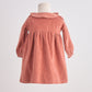 Rust Floral Embroidery Velveteen Girl Dress