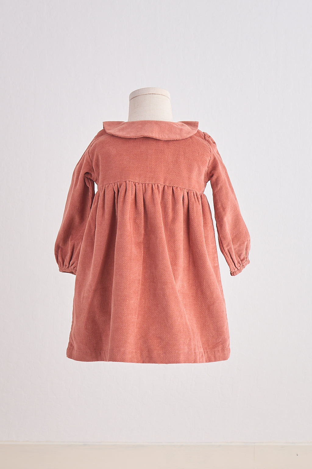 Rust Floral Embroidery Velveteen Girl Dress