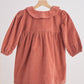 Rust Floral Embroidery Velveteen Girl Dress