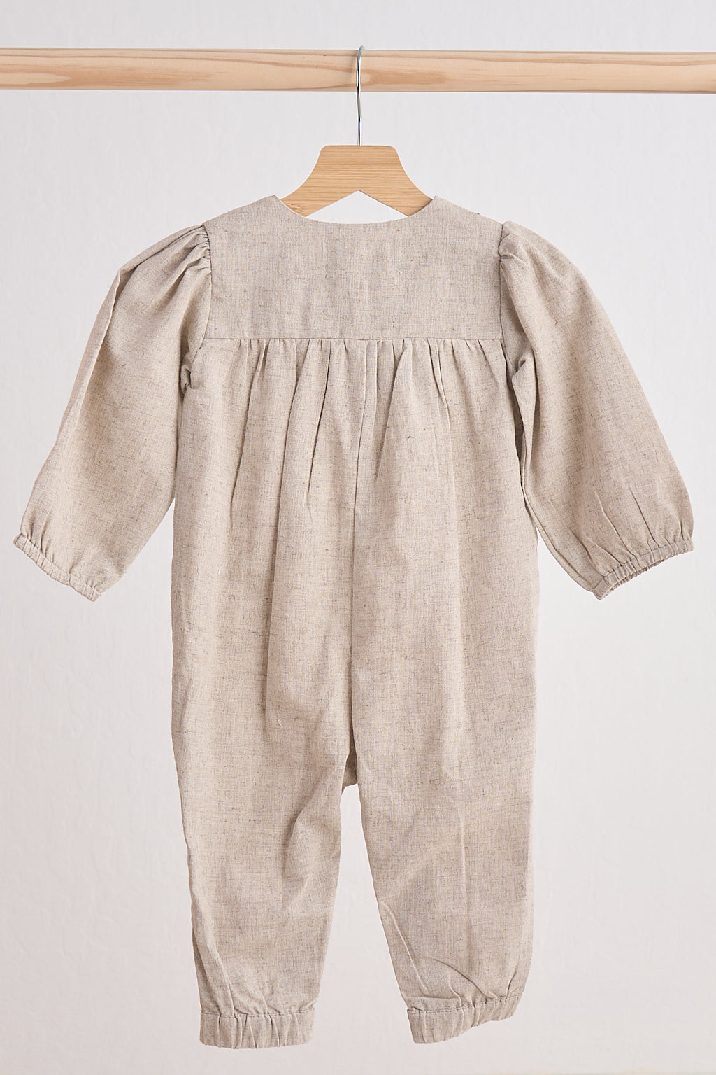 Grey Floral Embroidery Linen Girl Romper