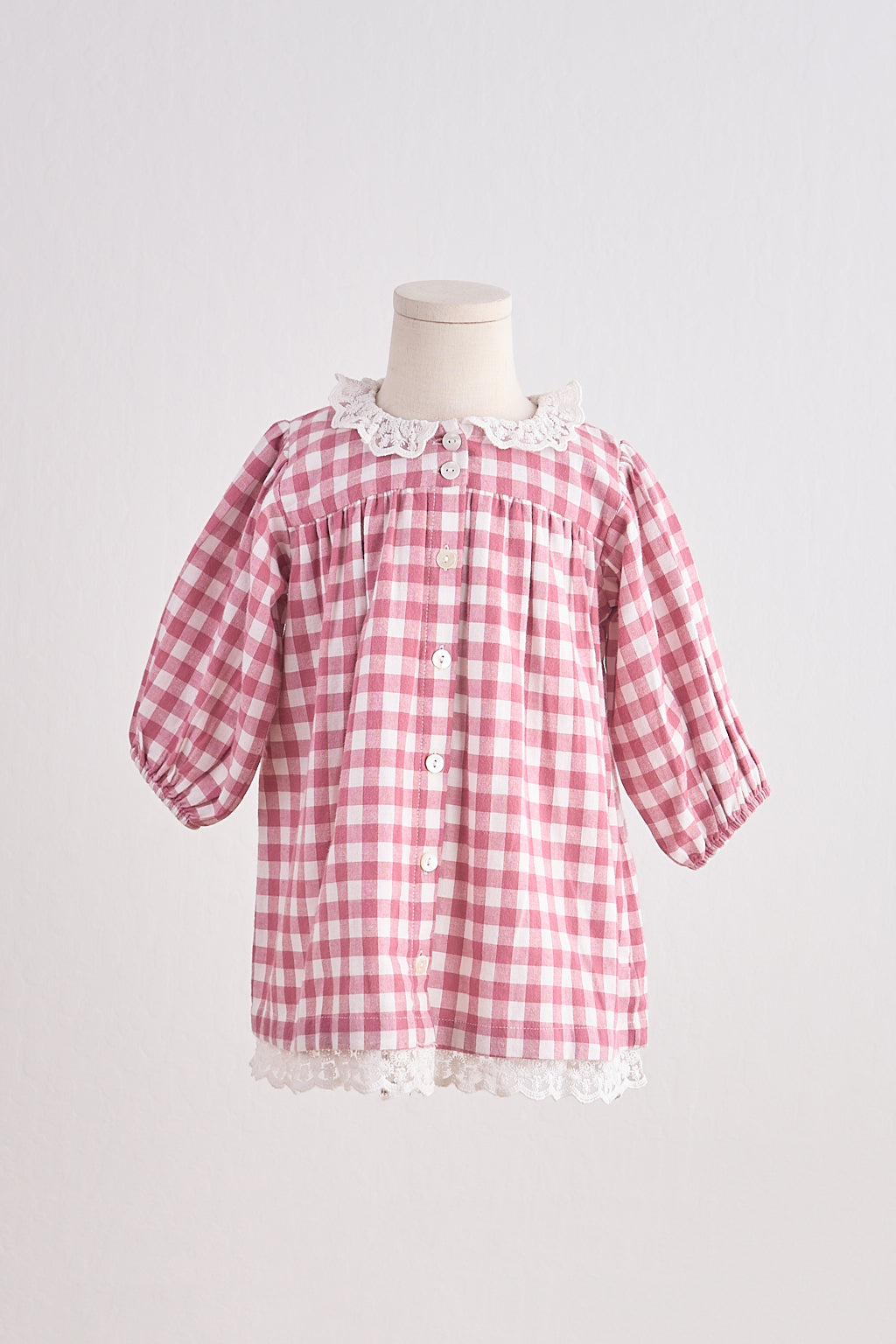 Pink Gingham Flannel Lace  Dress