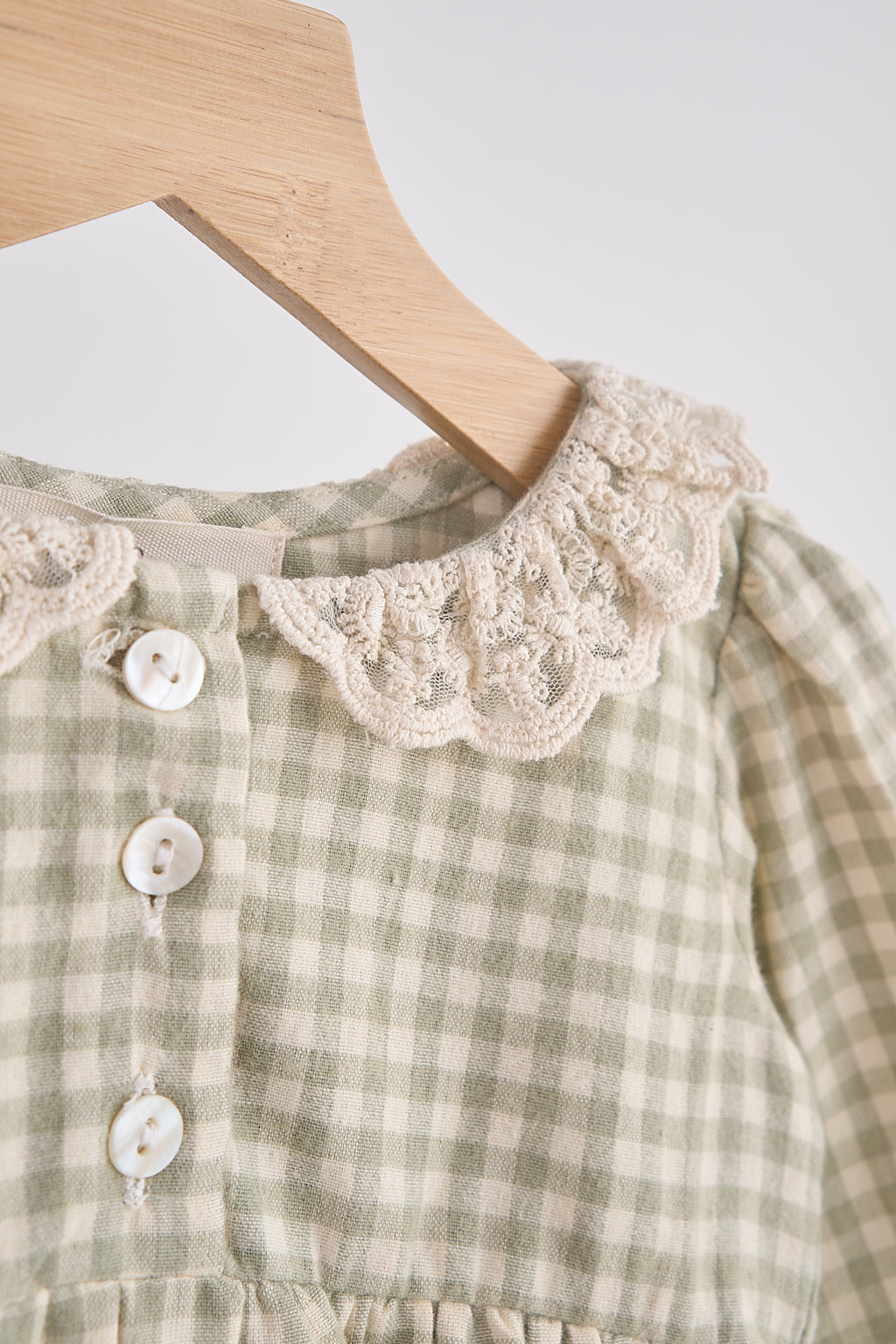 Green Gingham Flannel Lace Bubble