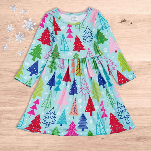 Christmas Trees Aqua Doodle Dress