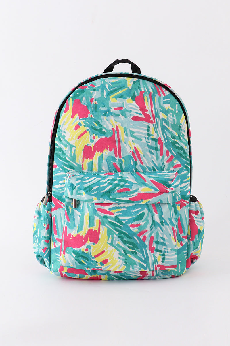 Green Lily Print Backpack Bag