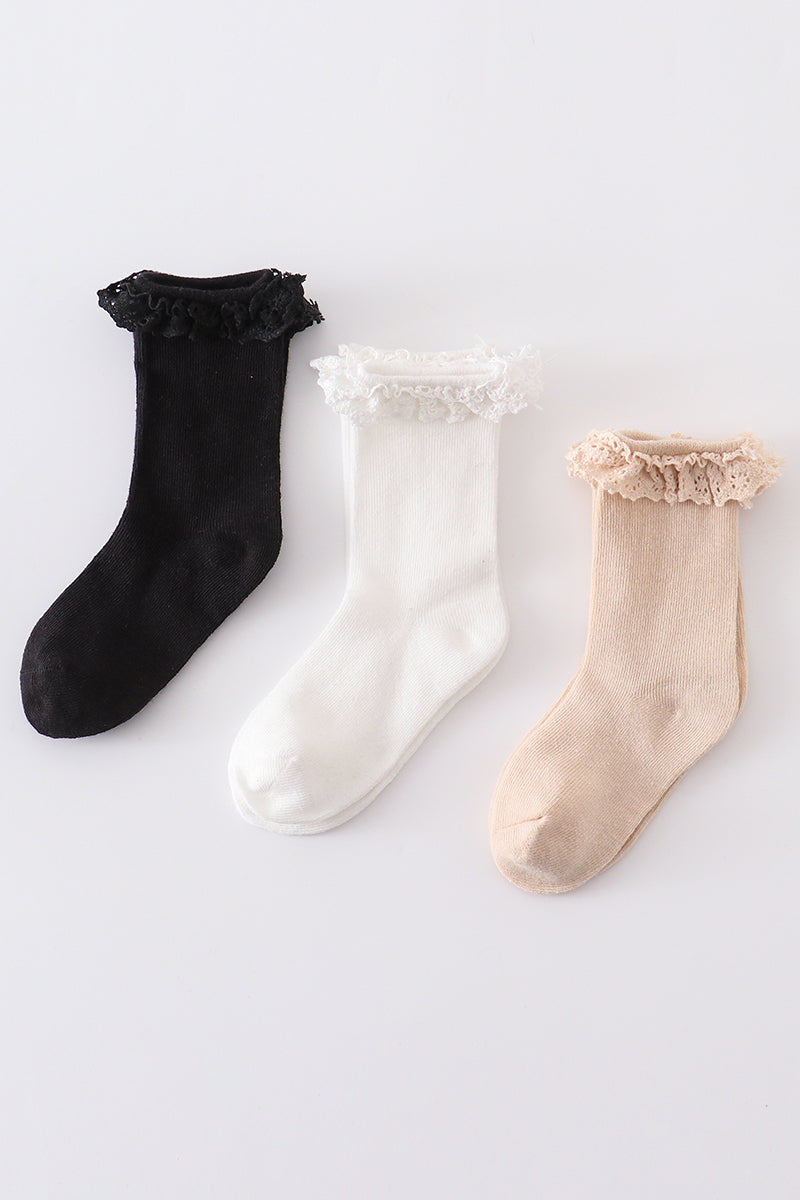 Black Knit Lace Girls Socks