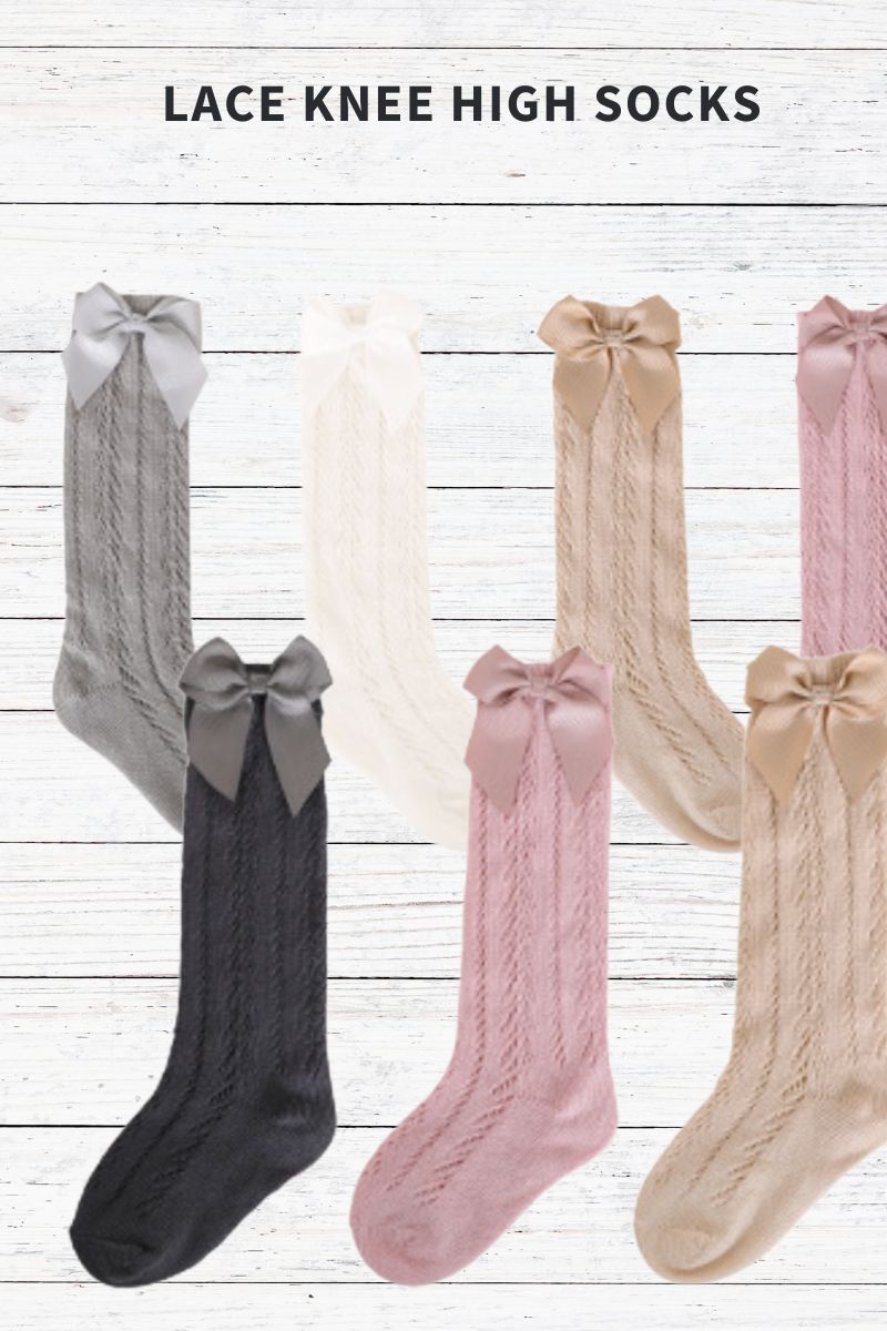 Lace Cable Bow Knee High Socks