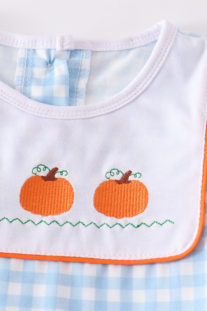 Blue Plaid Pumpkin Embroidery Boy Set