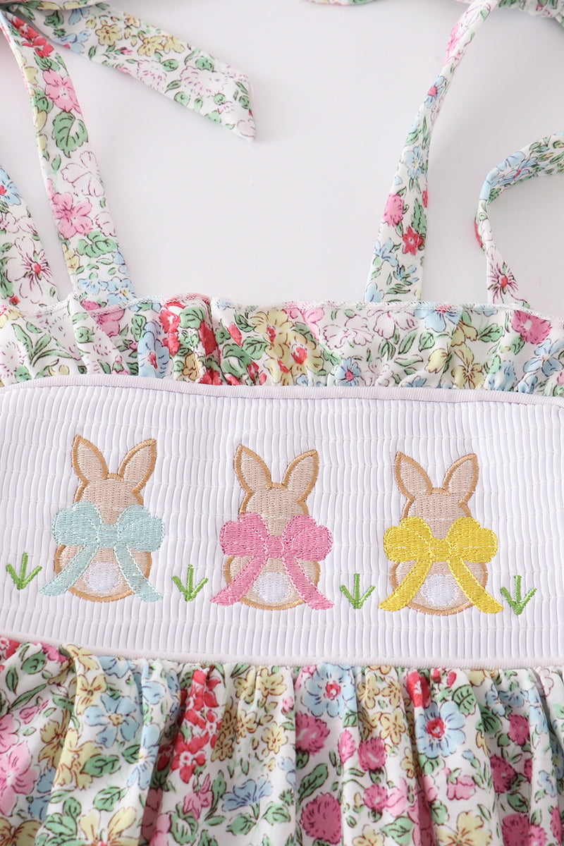 Easter Floral Bunny Egg Embroidery Girl Dress