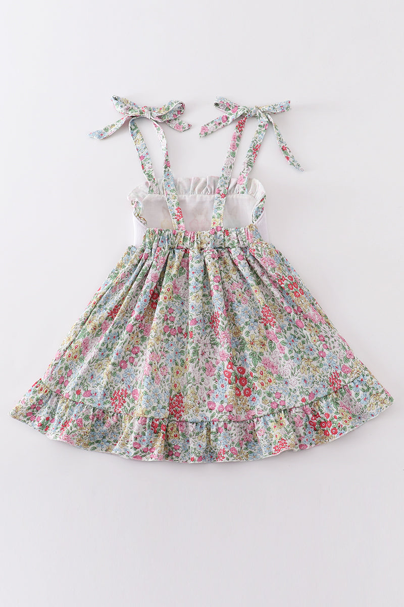 Easter Floral Bunny Egg Embroidery Girl Dress