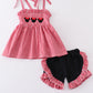 Red Gingham Woven Character Embroidery Girl Set