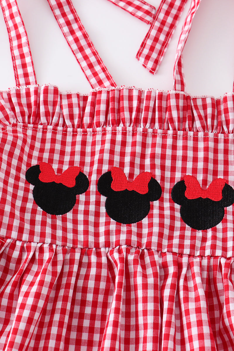 Red Gingham Woven Character Embroidery Girl Set