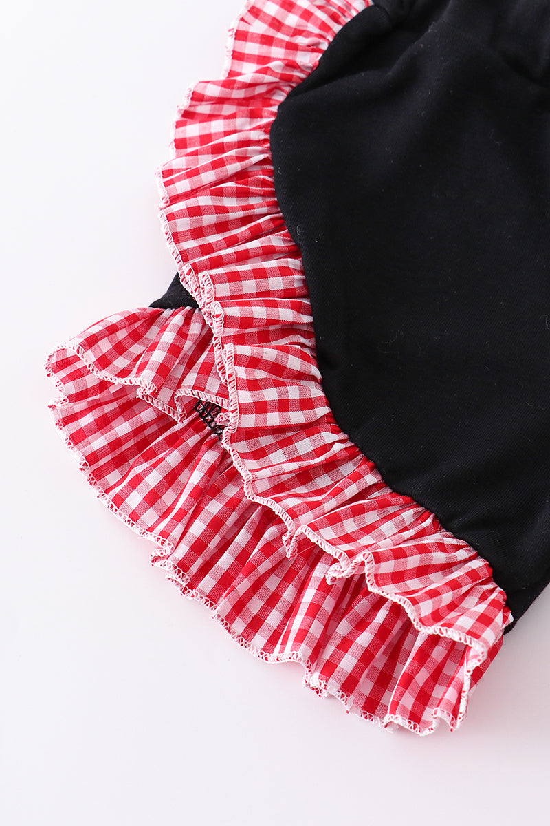 Red Gingham Woven Character Embroidery Girl Set