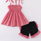 Red Gingham Woven Character Embroidery Girl Set