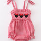 Red Gingham Woven Character Embroidery Girl Bubble