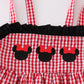 Red Gingham Woven Character Embroidery Girl Dress