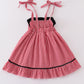 Red Gingham Woven Character Embroidery Girl Dress