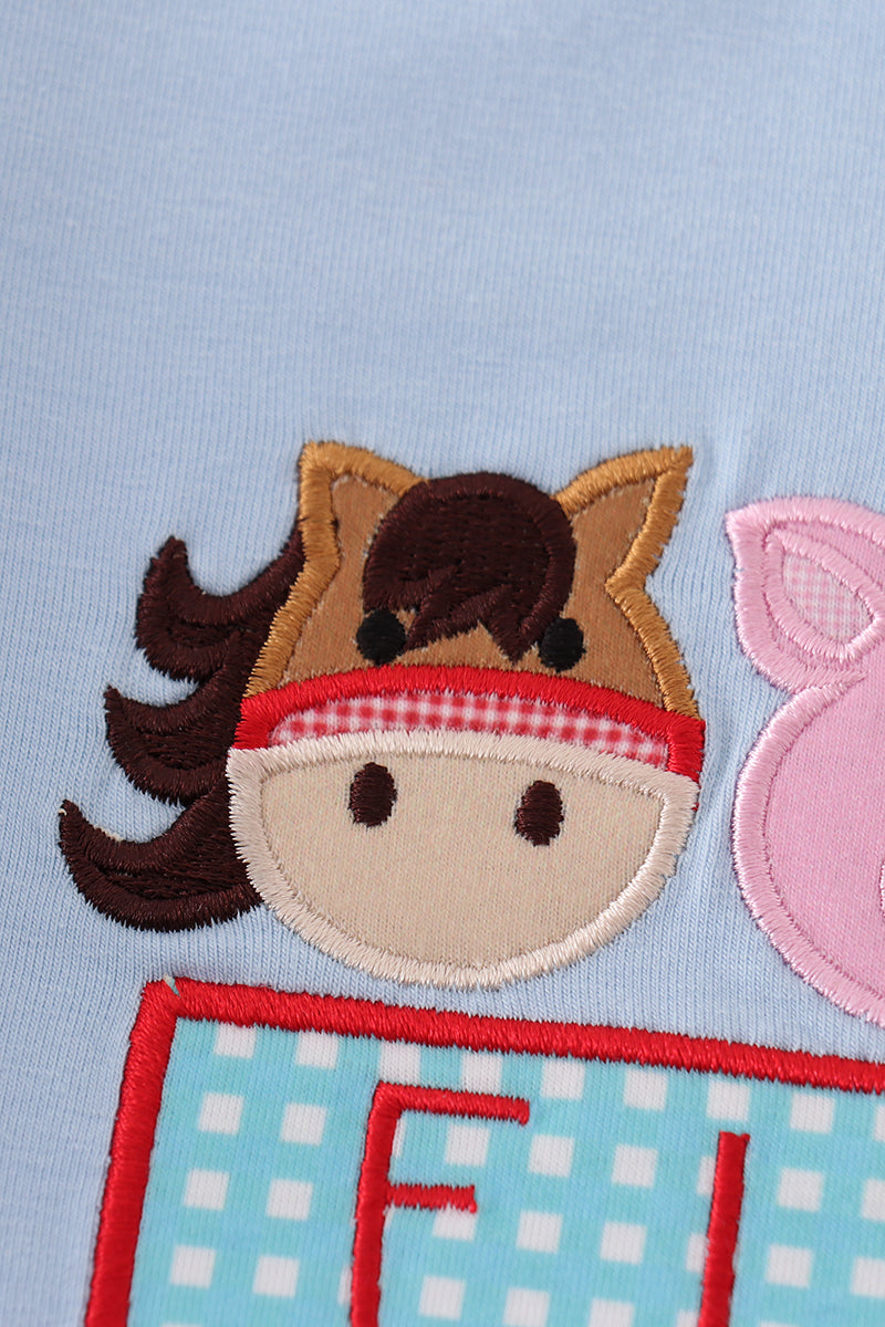 Blue Farm Applique Boy Set