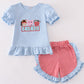 Blue Farm Applique Girl Setl