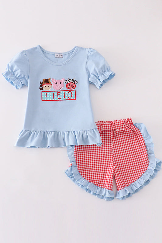 Blue Farm Applique Girl Setl