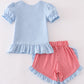 Blue Farm Applique Girl Setl