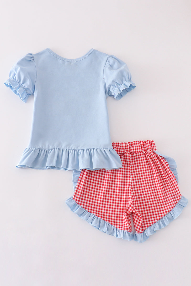 Blue Farm Applique Girl Setl