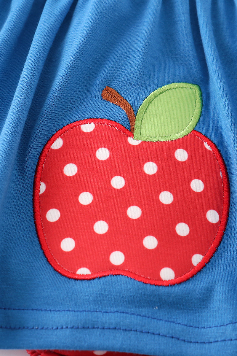 Blue Apple Applique Back To School Girl Bubble