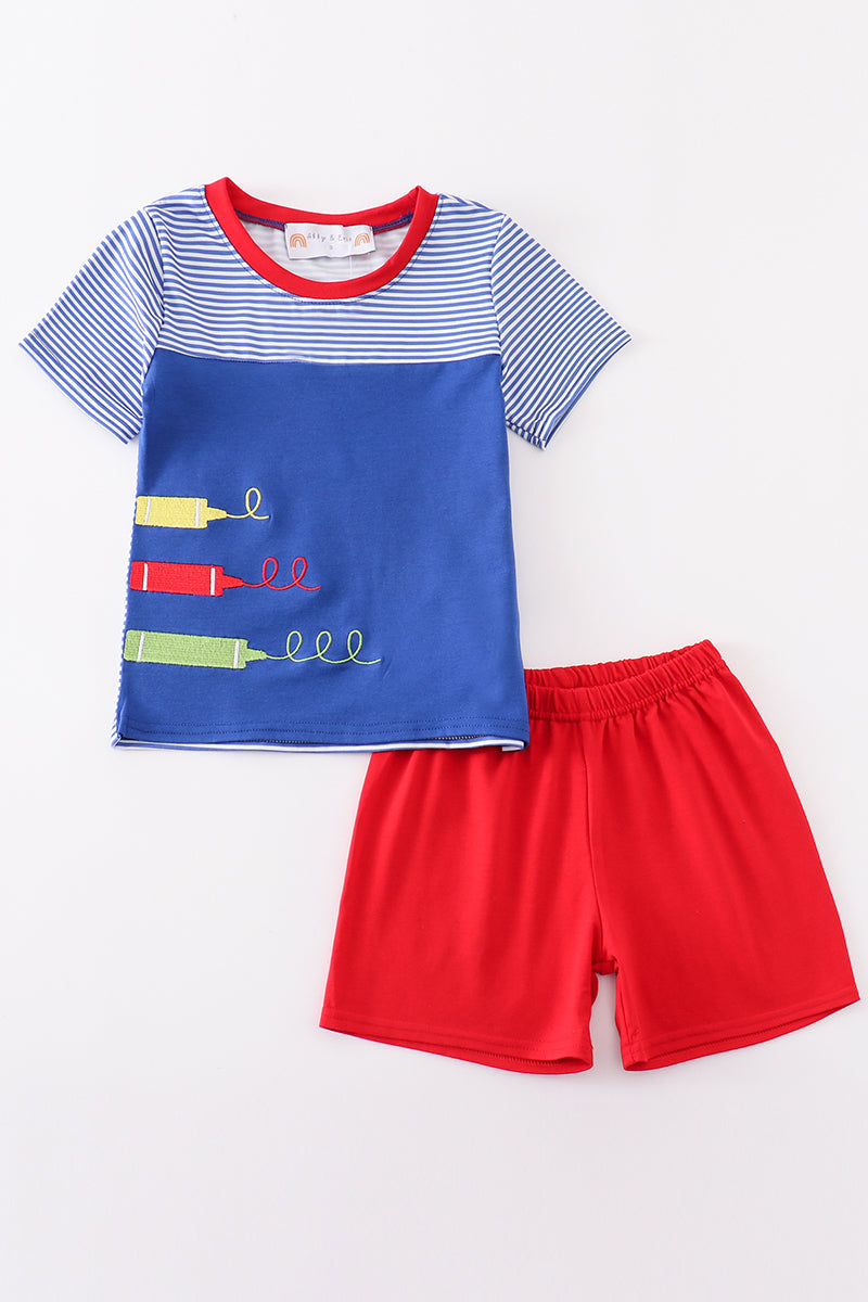 Blue Crayon Embroidery Boy Set