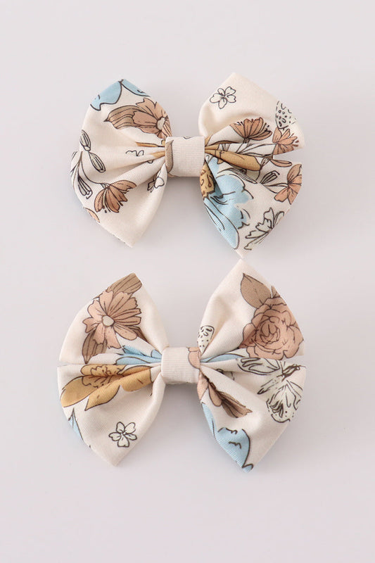 Floral Print 2Pc Hair Bow