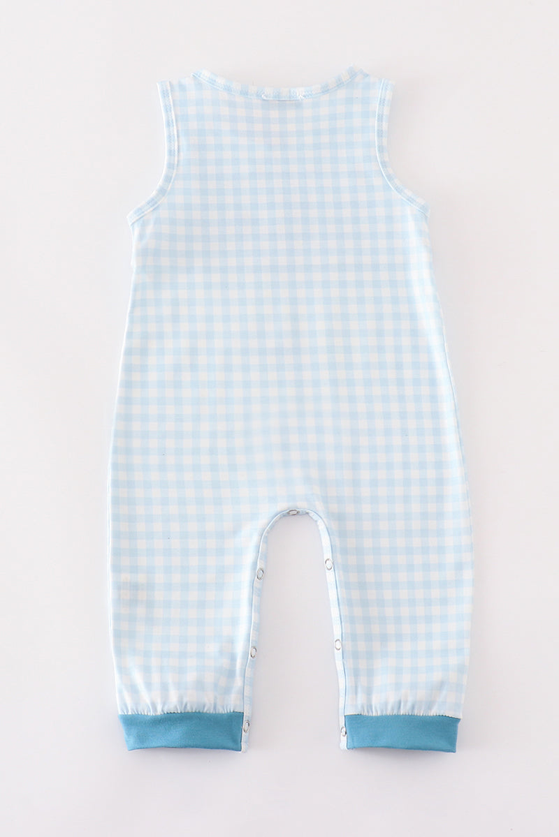 Blue Gingham Cow Embroidery Boy Jonjon