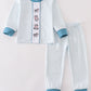 Blue Gingham Cow Embroidery Boy Pajamas Set