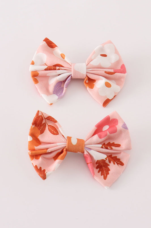 Pumpkin Floral Print 2Pc Hair Bow