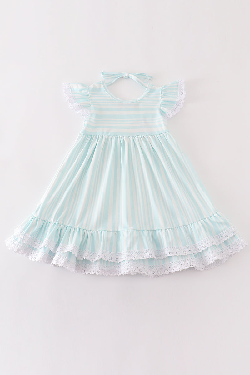 Blue Stripe Ruffle Dress