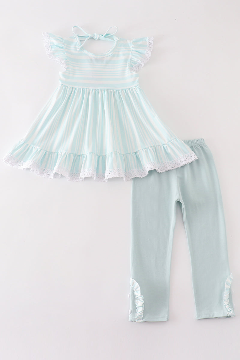 Blue Stripe Ruffle Girl Set