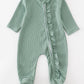 Green Waffle Ruffle Zip Girl Romper