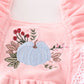 Pink Velvet Pumpkin Embroidery Ruffle Girl Bubble