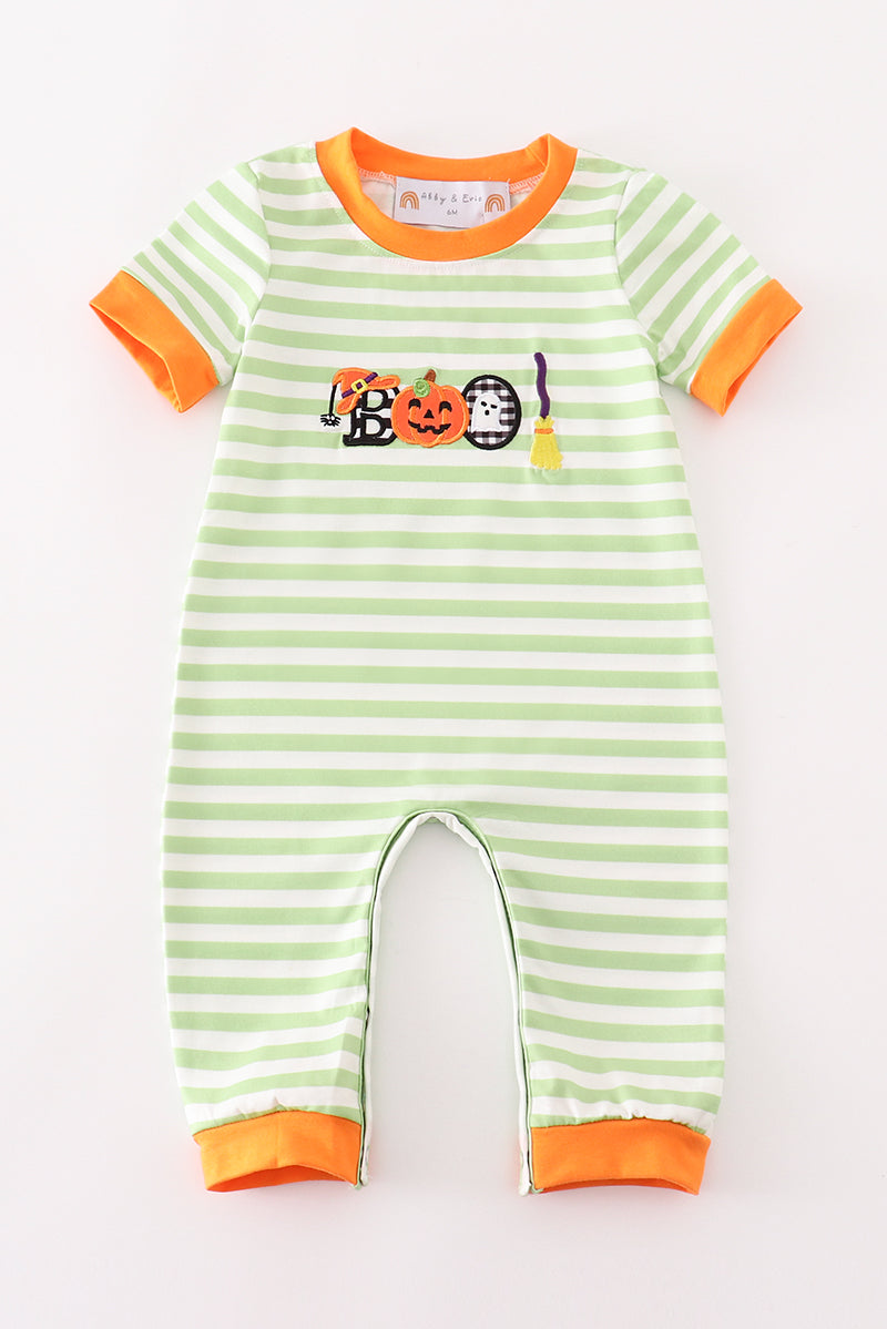 Orange Halloween Pumpkin Boo Applique Boy Romper