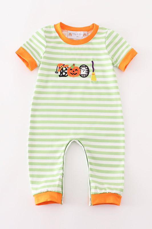 Orange Halloween Pumpkin Boo Applique Boy Romper