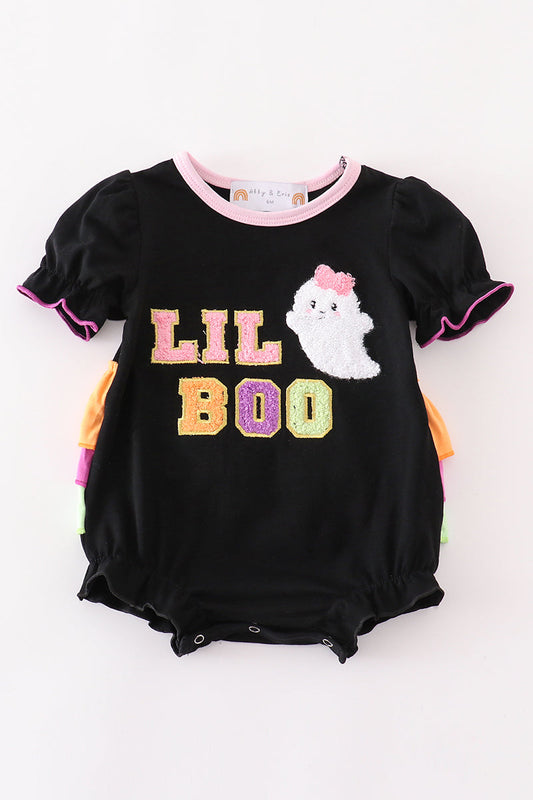 Black Halloween Lil Boo Chenille Patch Girl Bubble