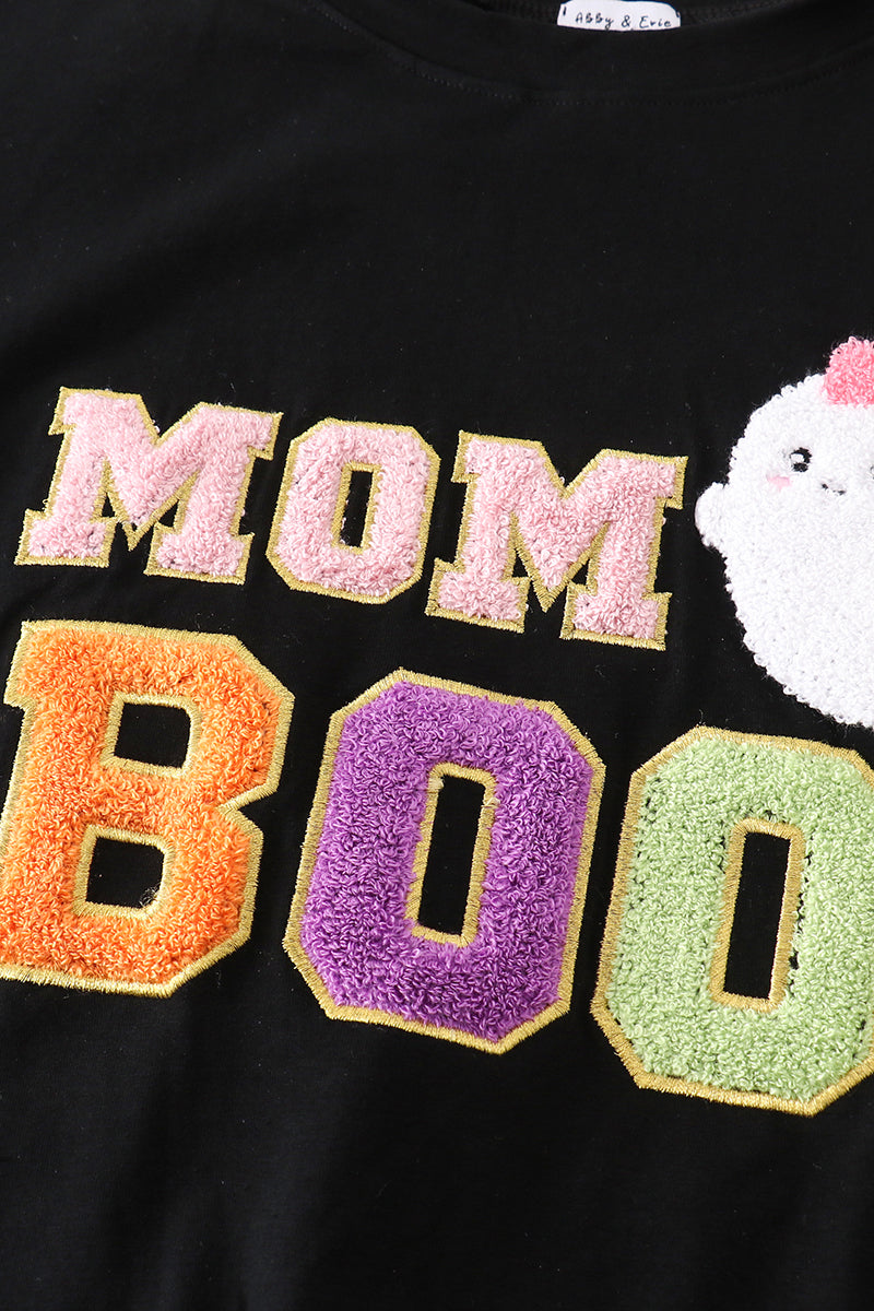 Black Halloween Mom&Girl Boo Chenille Patch Top