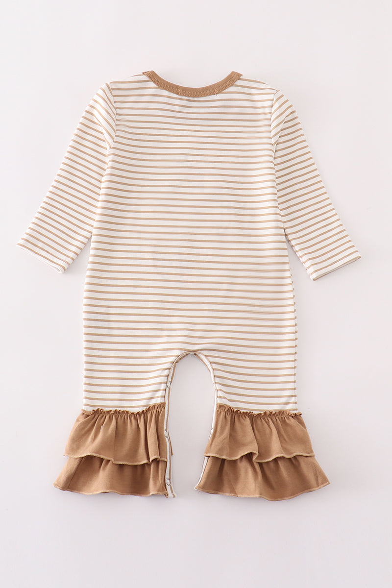 Khaki Stripe Pumpkin Glitter Girl Romper