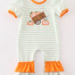 Orange Wheelbarrow Pumpkin Applique Stripe Girl Romper