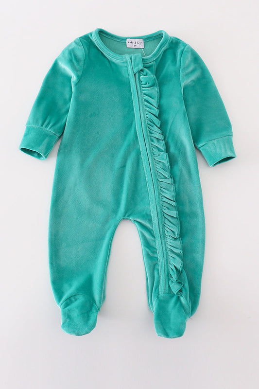 Turquoise Velvet Girl Romper