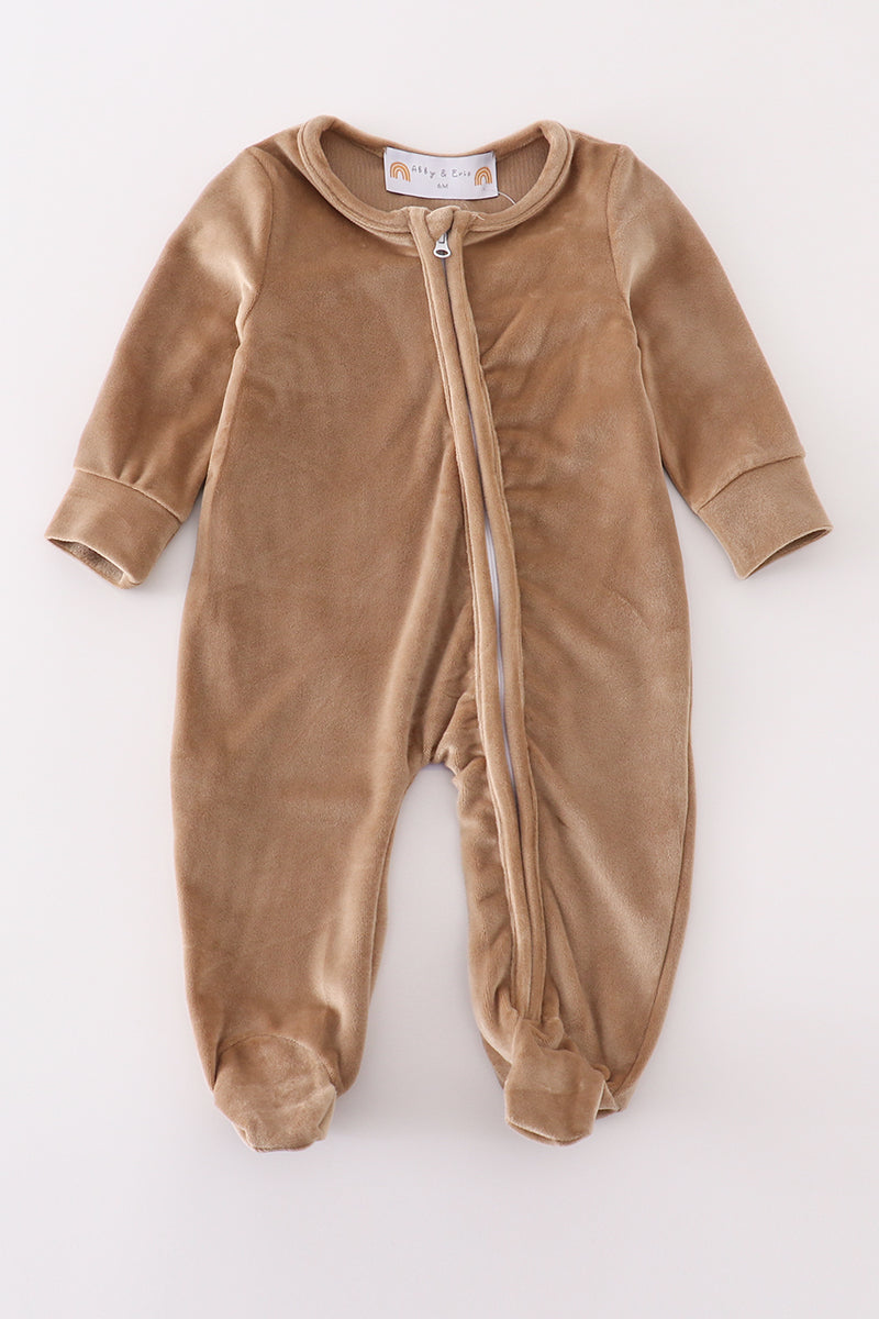 Beige Velvet Boy Romper