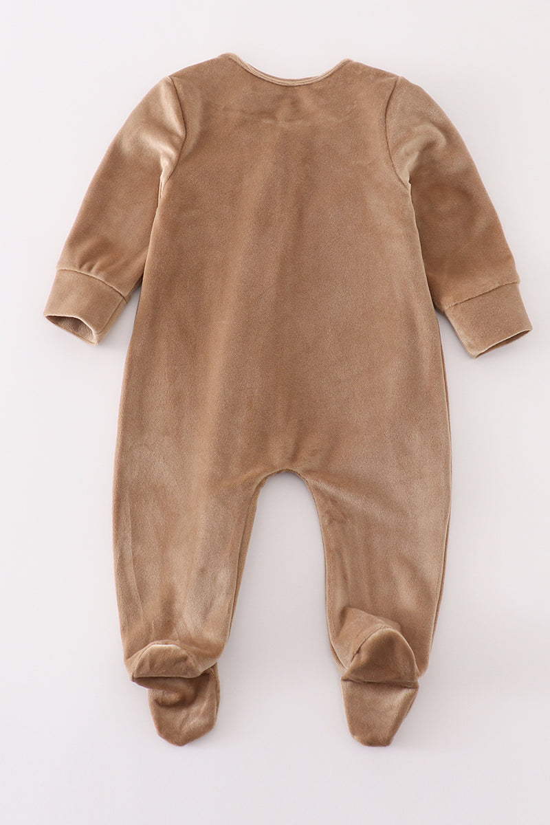 Beige Velvet Boy Romper