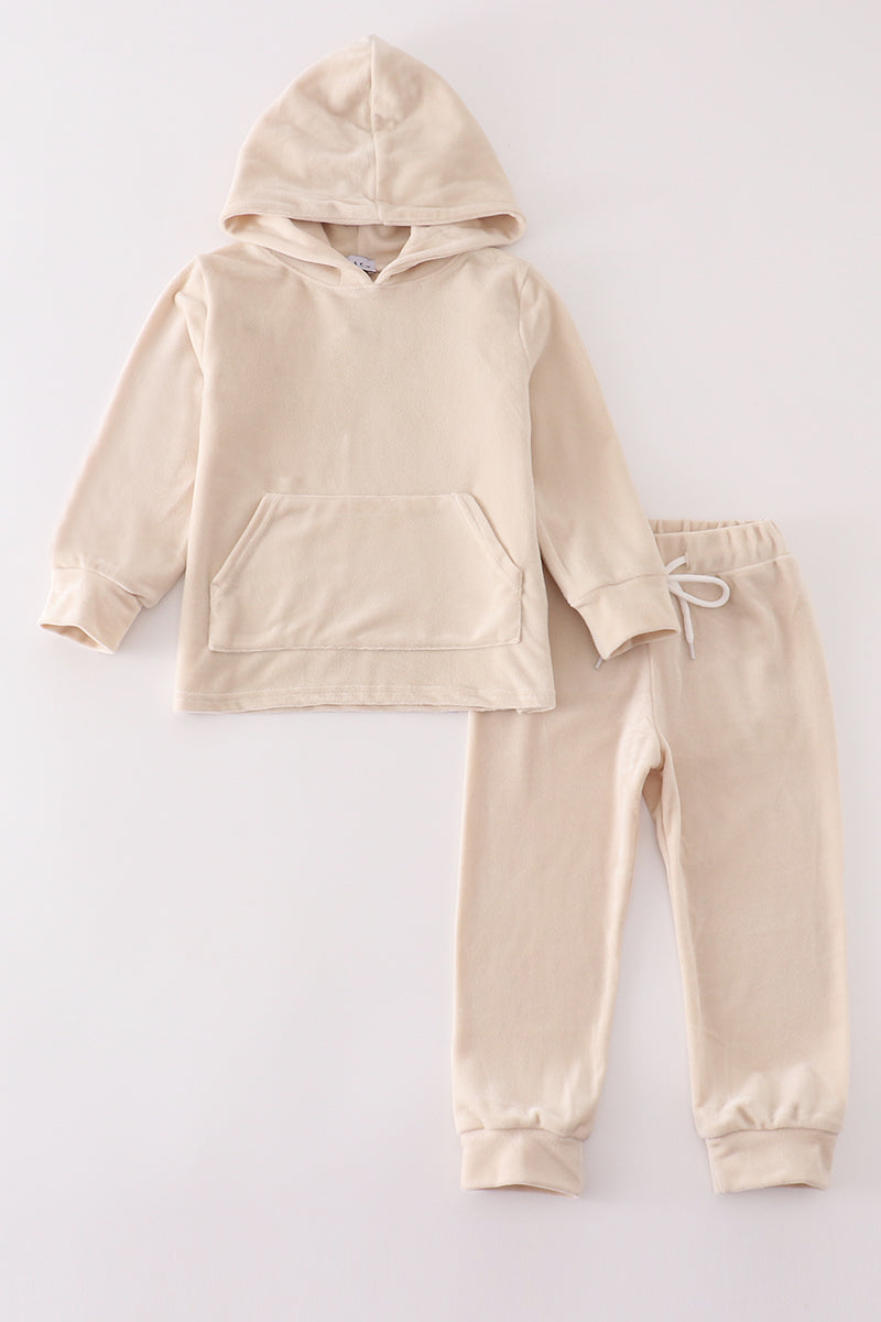 Cream Velvet Boy Hoodie Set