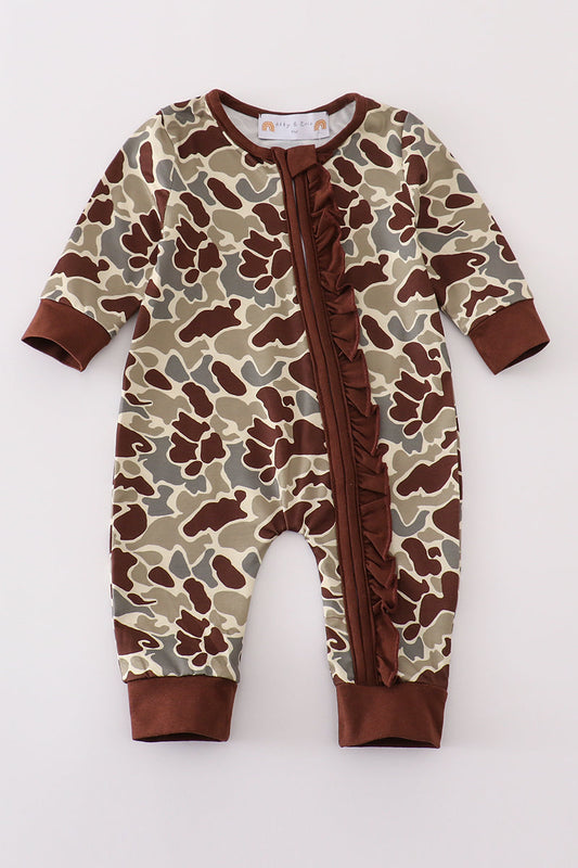 Camouflage Ruffle Zip Girl Romper