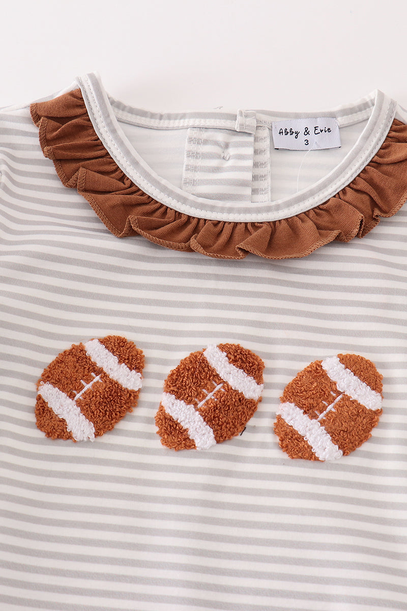 Brown Football French Knot Stripe Girl Bubble